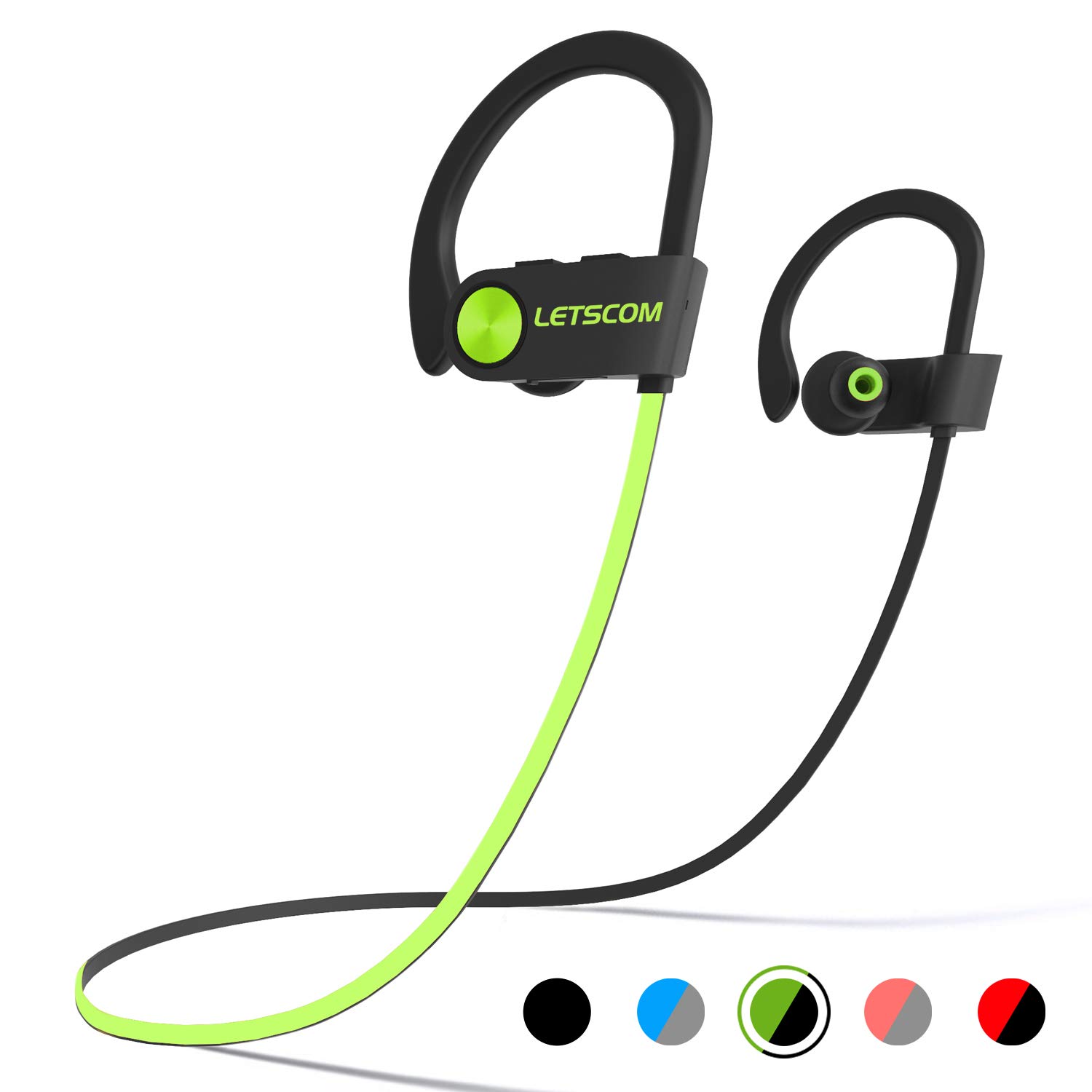 Richer Bass & HiFi Stereo Sports Earphones 8 Hours Playtime Running Headphones with Travel Case LETSCOM Wireless Earbuds IPX7 Waterproof Noise Cancelling Headsets Bluetooth Headphones